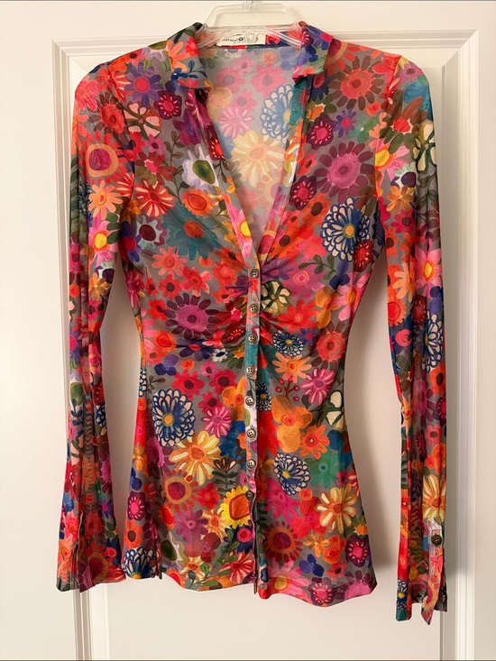 NATURAL LIFE Tops - Natural Life sheer Floral Multicolor Long-Sleeve Button Front Top size S